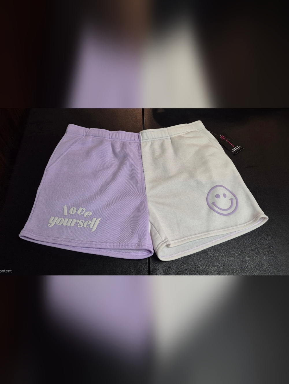 NWT No Boundaries XXXL 21 Fleece Bermuda Shorts Love Yourself Smiley Lavender
